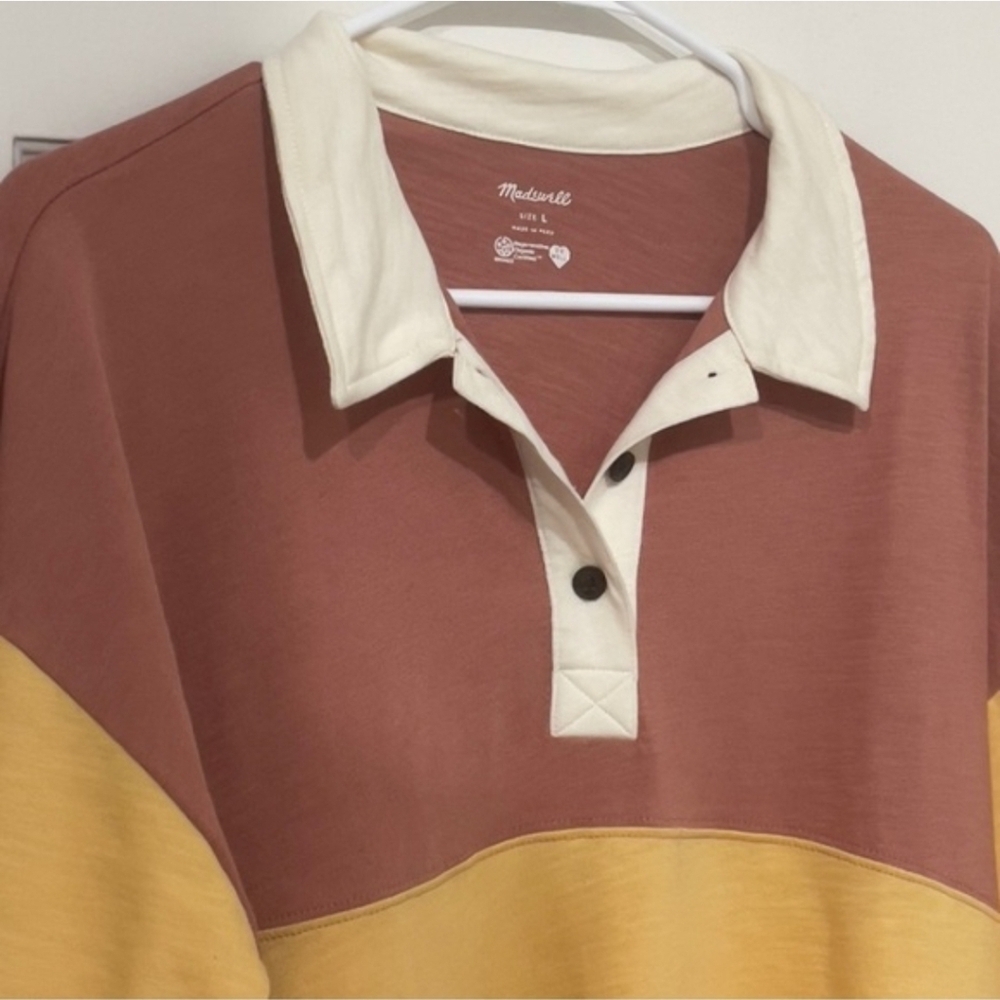 Madewell Colorblock Rugby Polo Shirt Size L Short Sleeve Euc - Picture 3 of 5